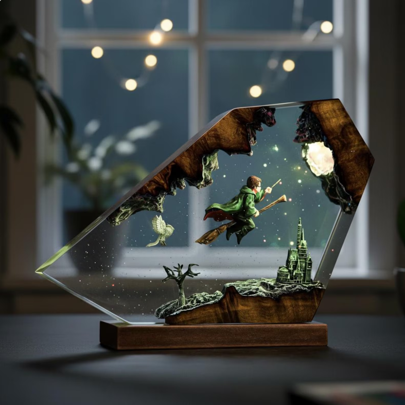 Wizard Boy Flying Resin Lamp