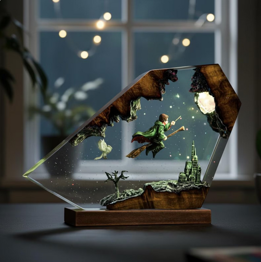 Wizard Boy Flying Resin Lamp