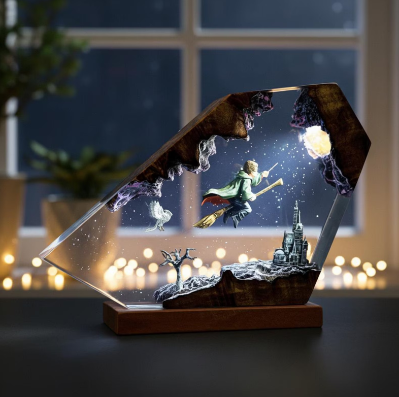 Wizard Boy Flying Resin Lamp